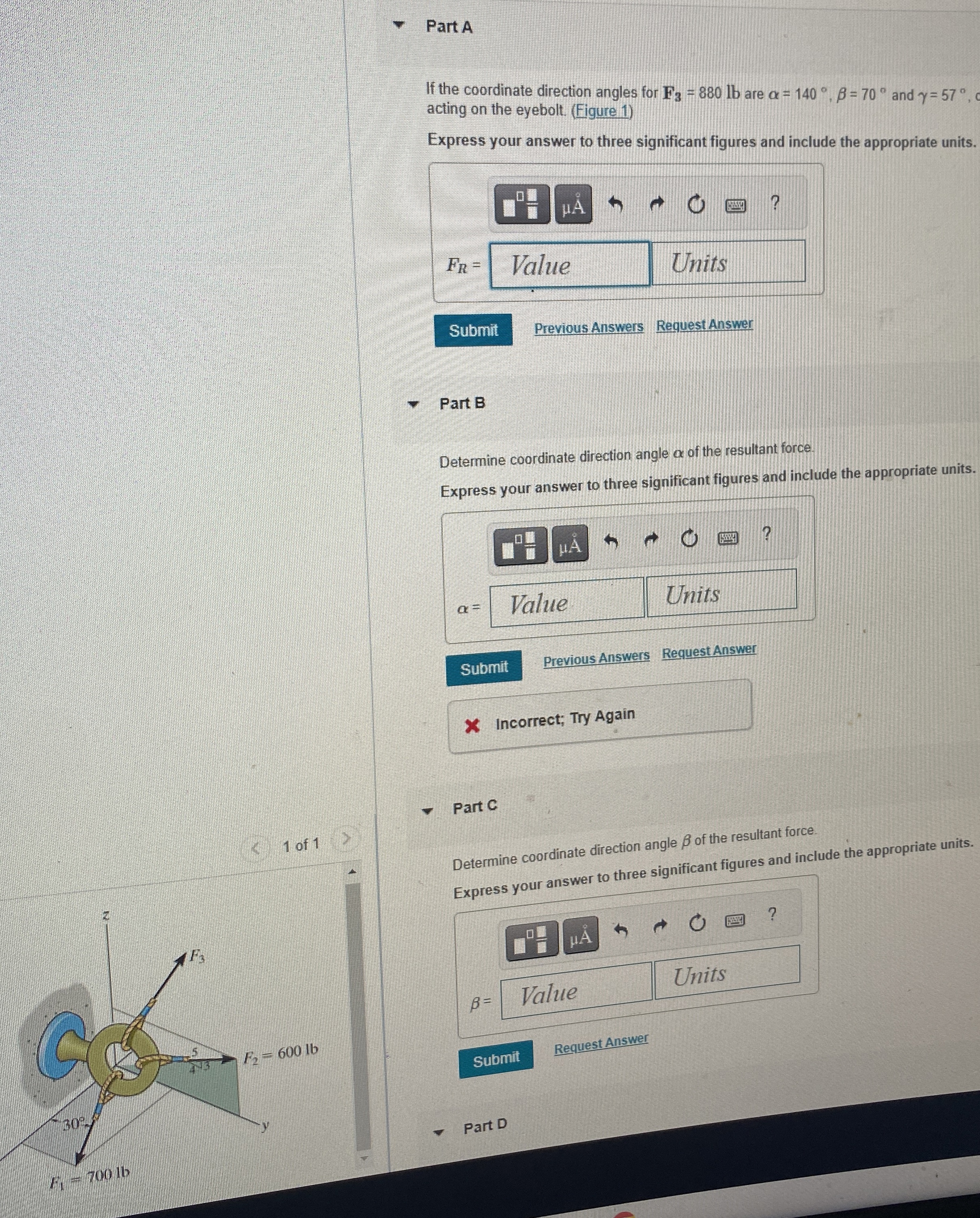 If the coordinate direction angle for F 3 8 8 0