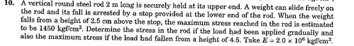 A vertical round steel rod 2 m long is securely