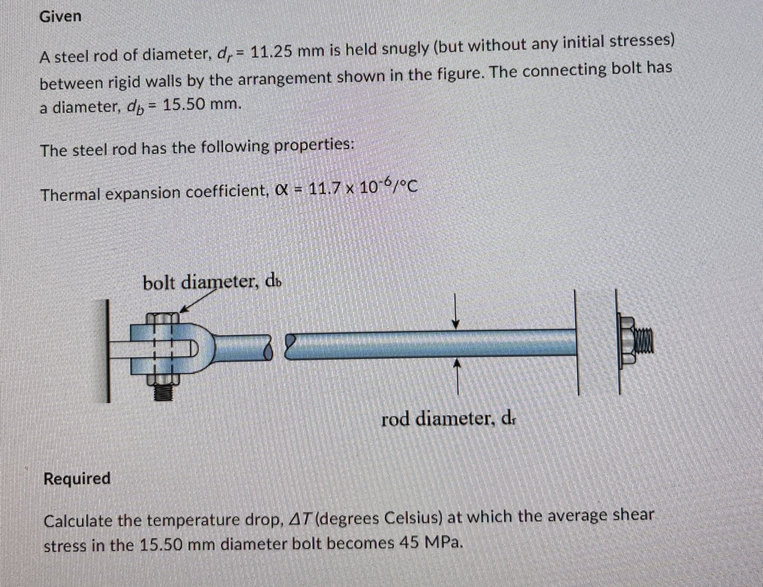 Given A steel rod of diameter, d r = 1 1 . 2 5 m