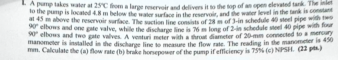 A pump takes water at 2 5 C from a large