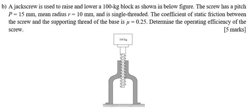 b ) A jackscrew is used to raise and lower a 1 0
