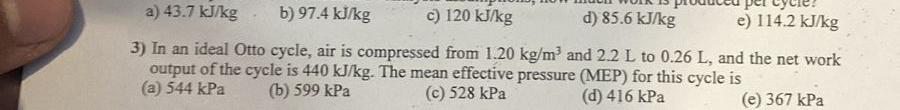 ( 1 ) , 4 3 . 7 k J k g b ) 9 7 . 4 k J k g c ) 1