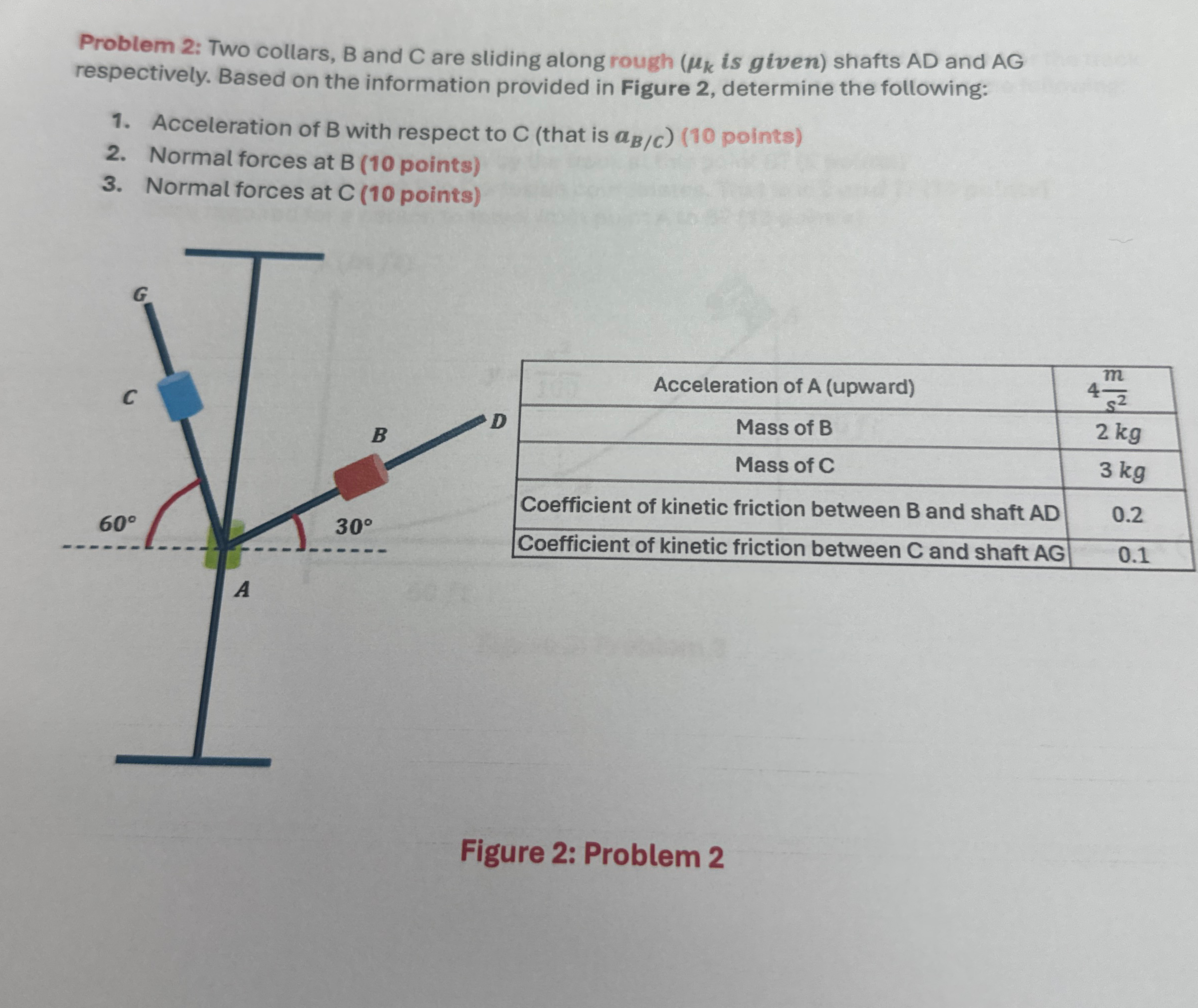 Problem 2 : Two collars, B and C are sliding