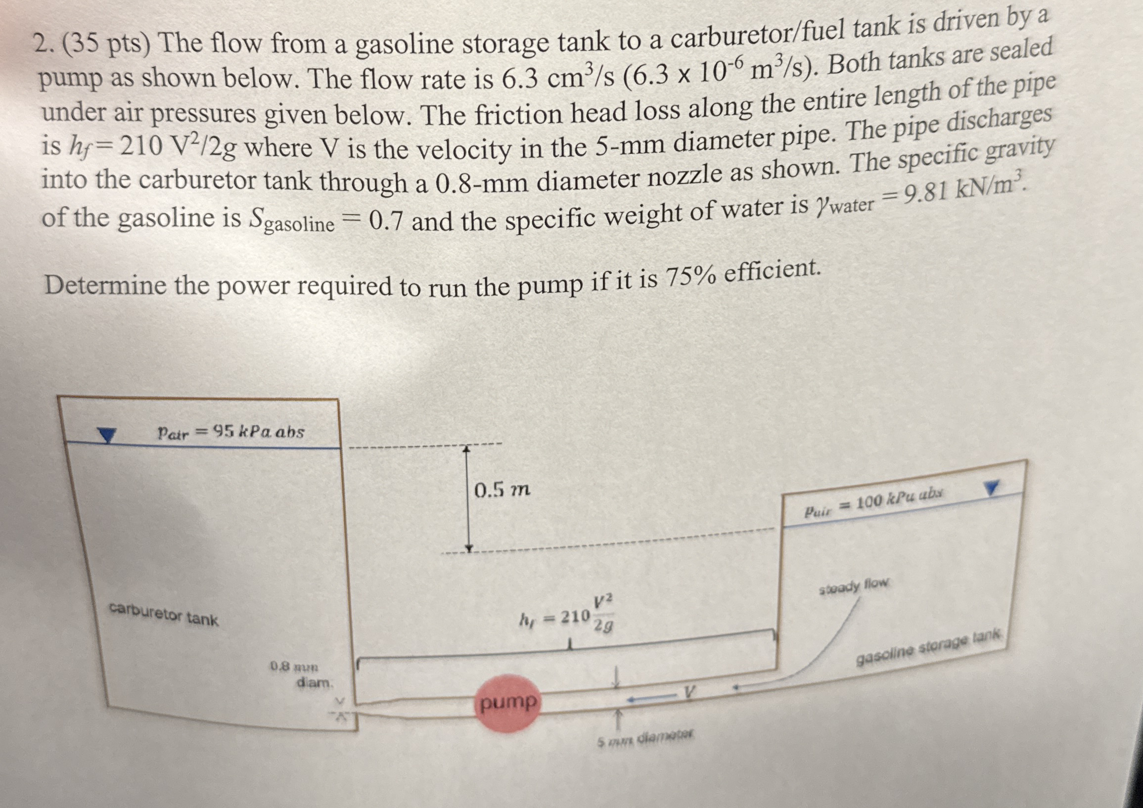 ( 3 5 pts ) The flow from a gasoline storage tank