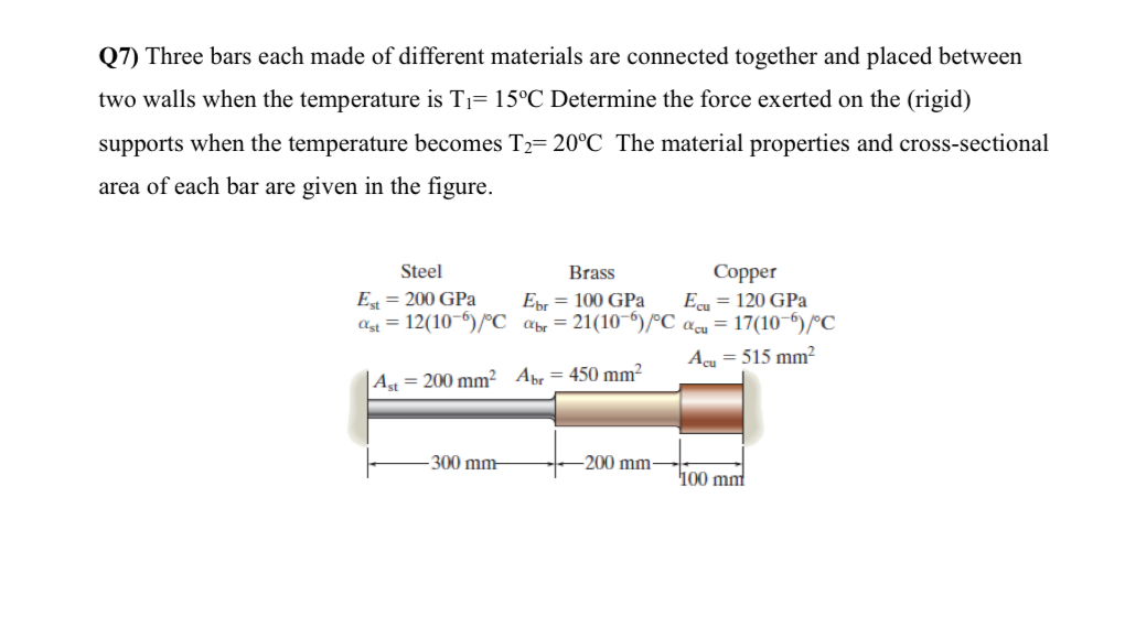 Q 7 ) Three bars each made of different materials