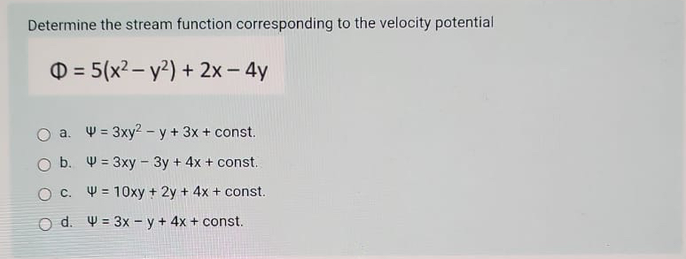 Determine the stream function corresponding to