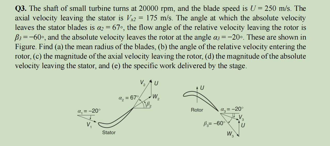 Q 3 . The shaft of small turbine turns at 2 0 0 0