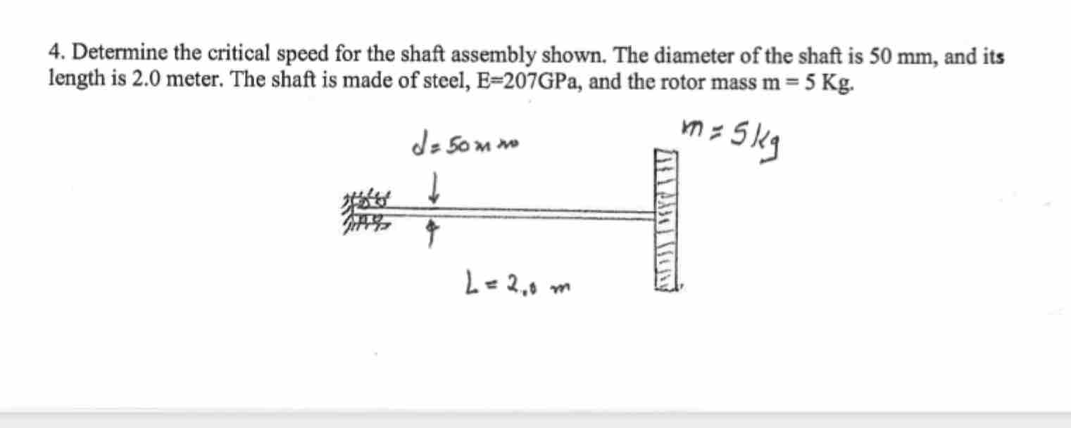 Determine the critical speed for the shaft