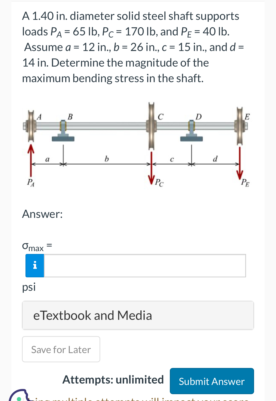 A 1 . 4 0 in . diameter solid steel shaft