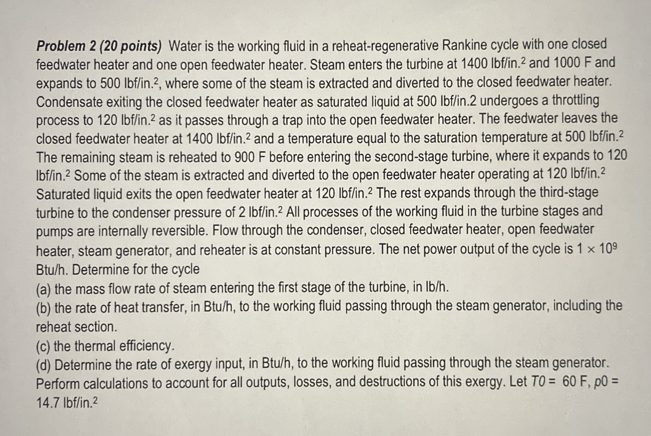 Problem 2 ( 2 0 points ) Water is the working