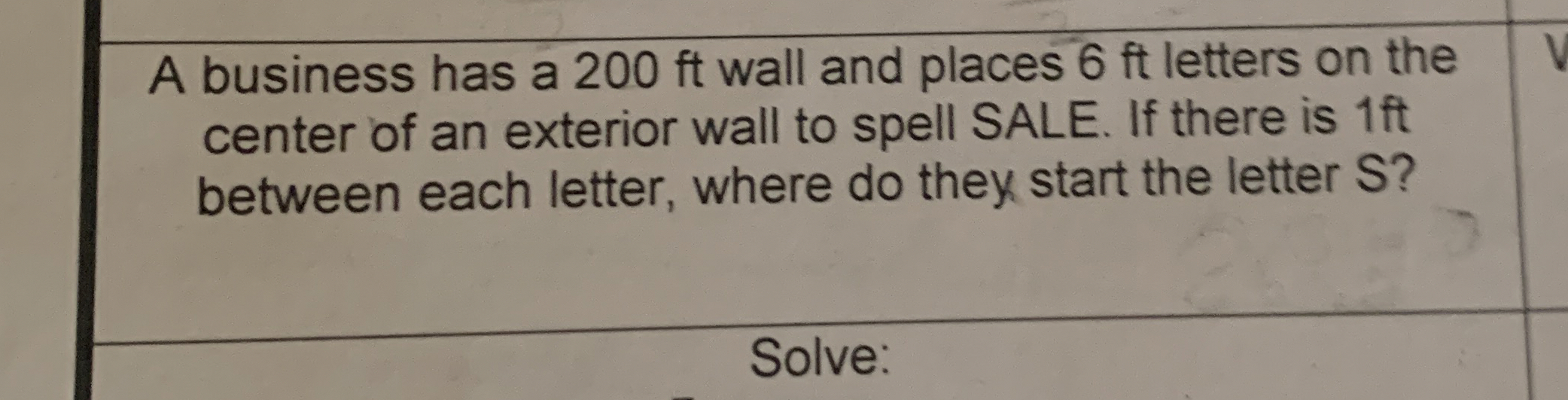 A business has a 2 0 0 ft wall and places 6 ft