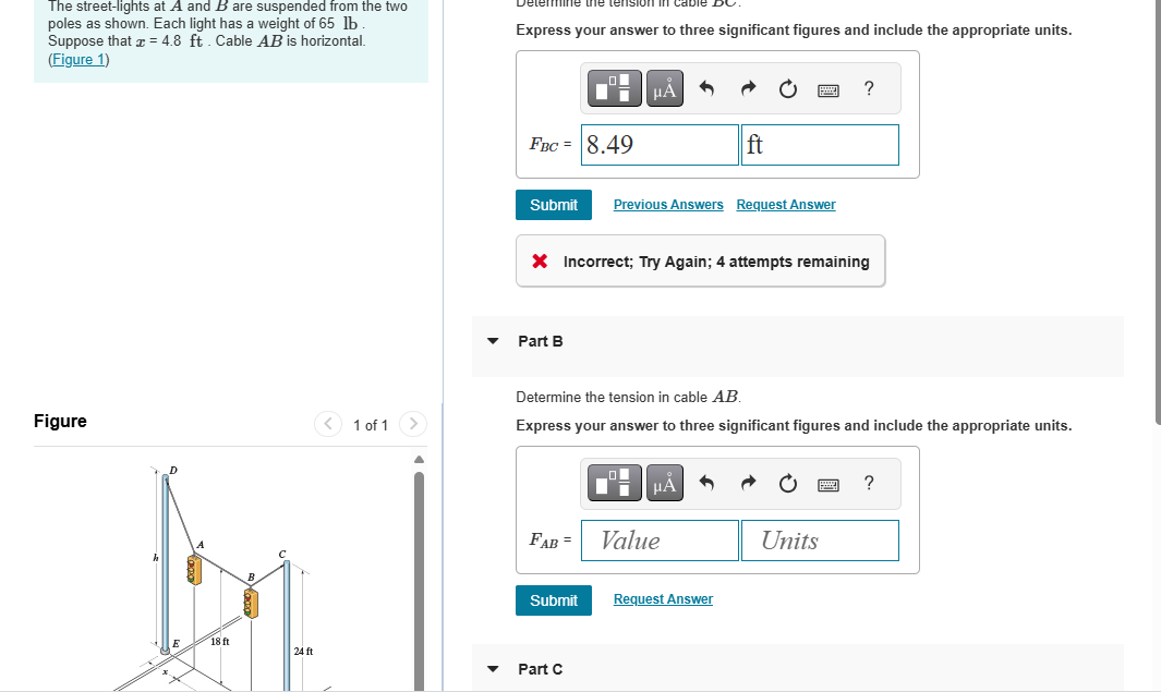 Determine the tension in cable A D . Express your