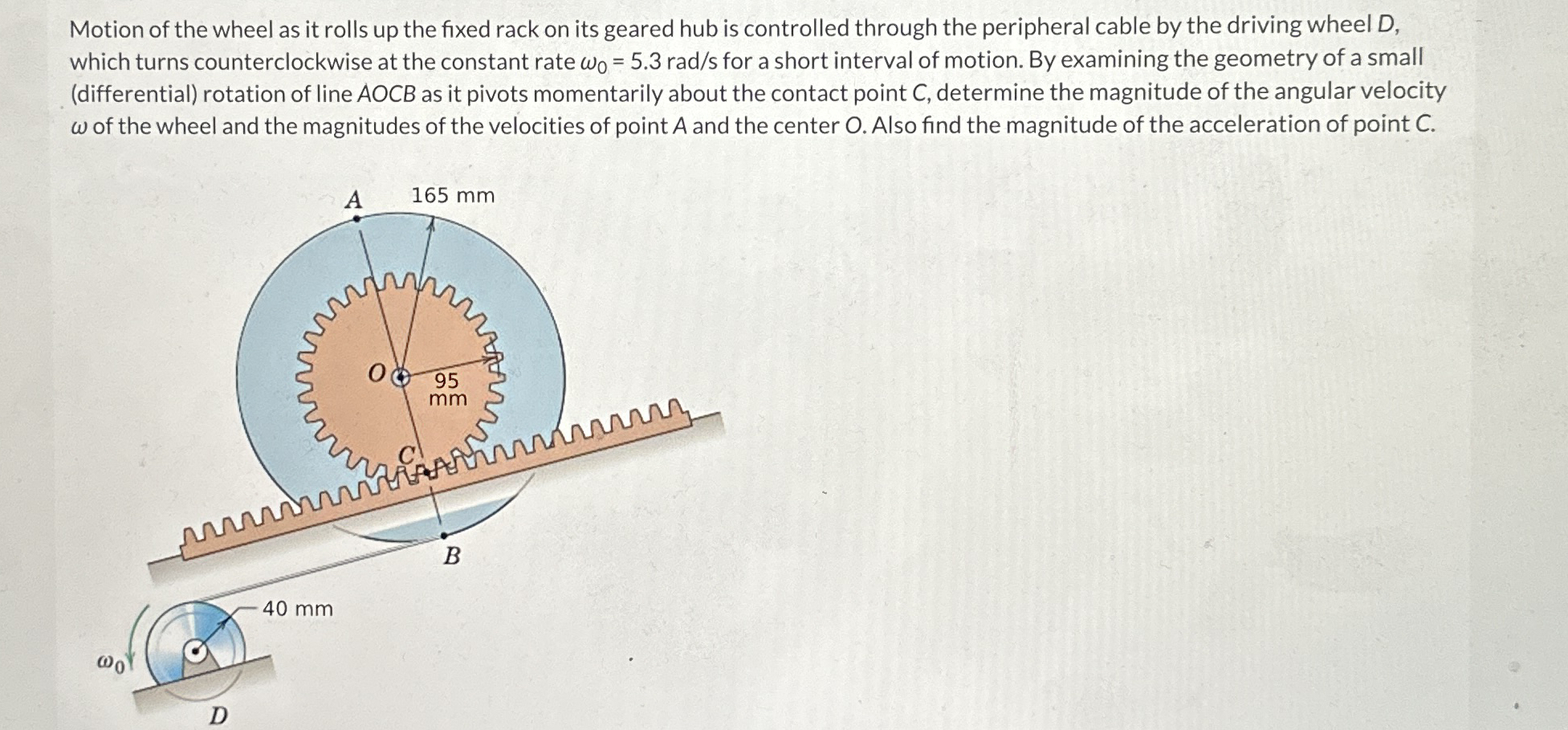 Motion of the wheel as it rolls up the fixed rack