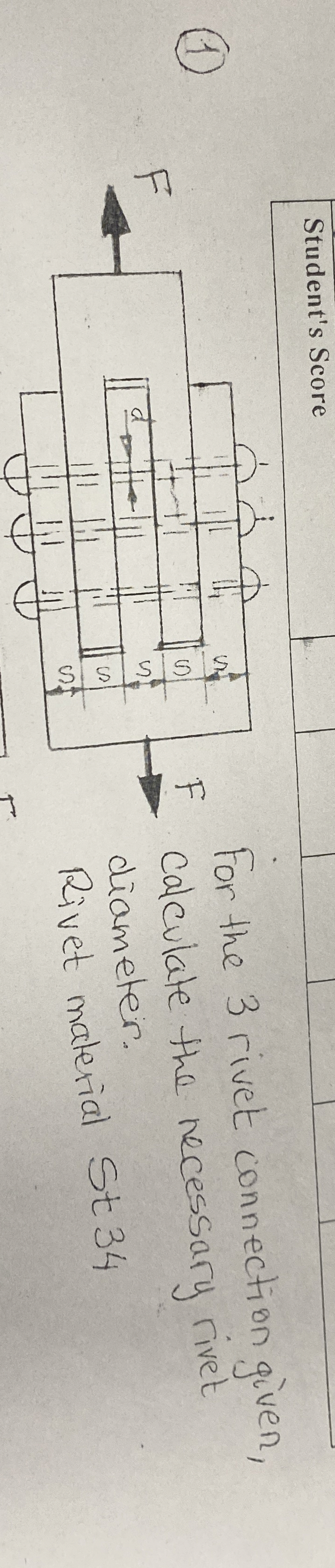 ( 1 ) For the 3 rivet connection given, calculate