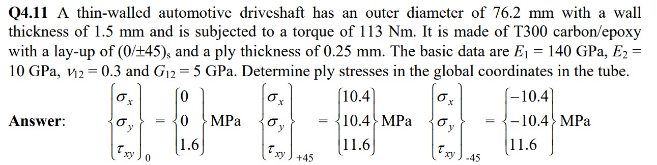 the stresses given at the bottom of the question