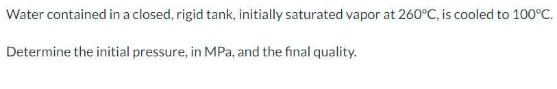 Water contained in a closed, rigid tank,