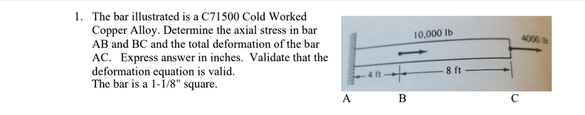 pper Alloy. Determine the axial stress in bar and