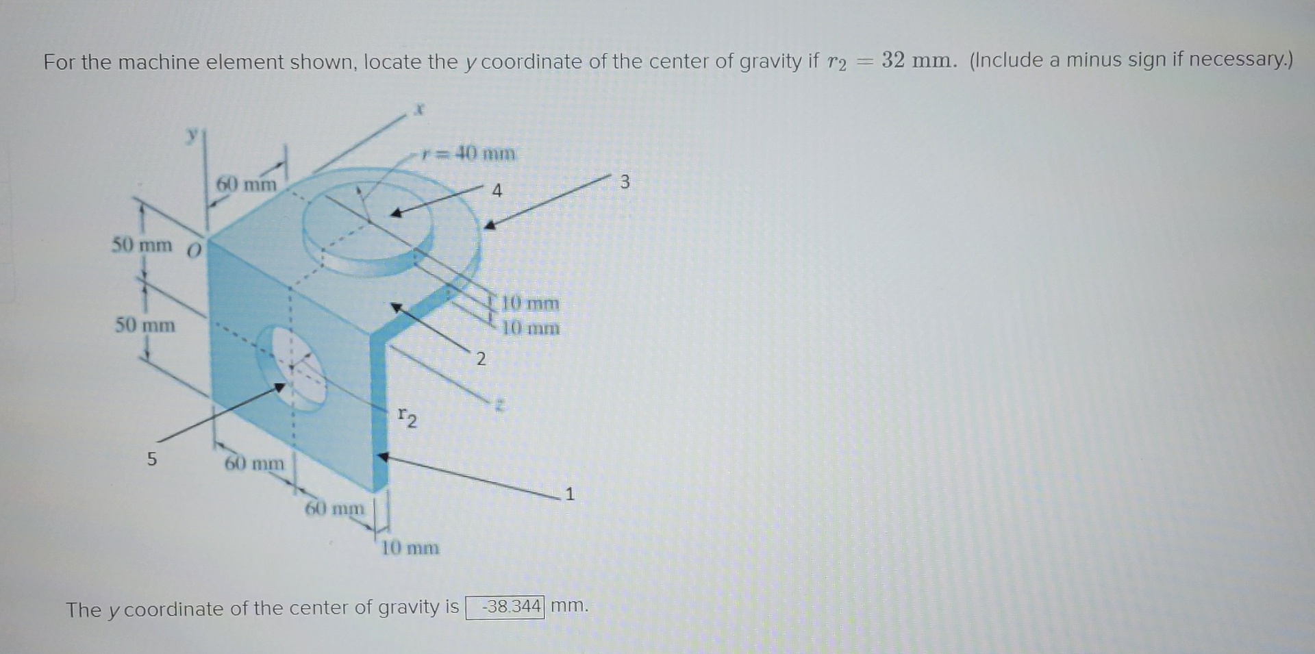 For the machine element shown, locate the y