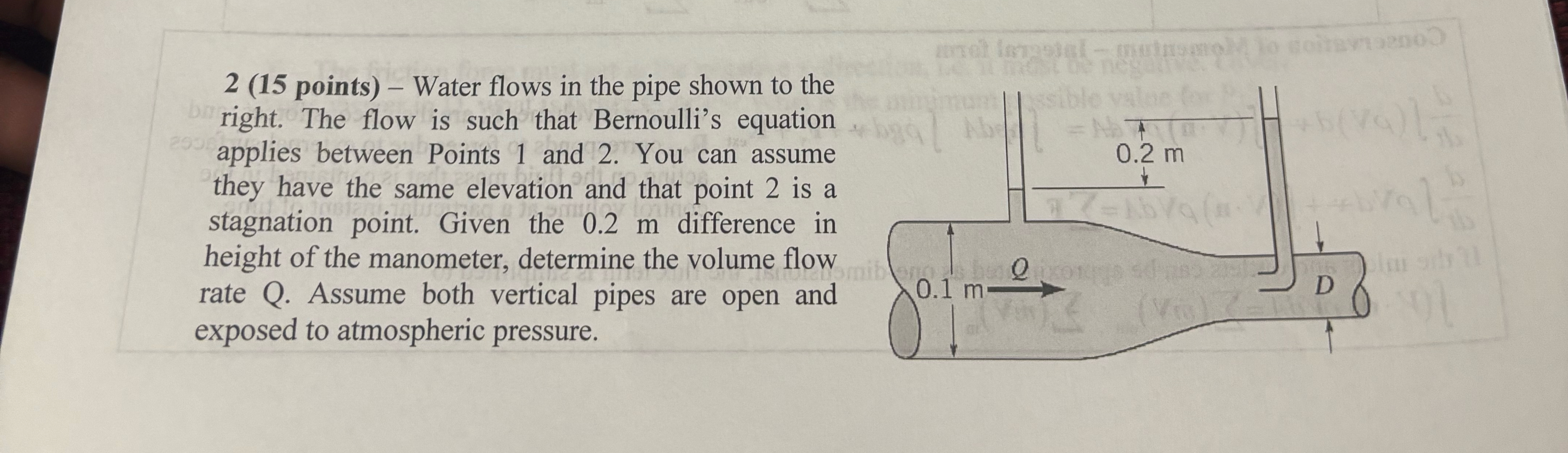 2 ( 1 5 points ) - Water flows in the pipe shown