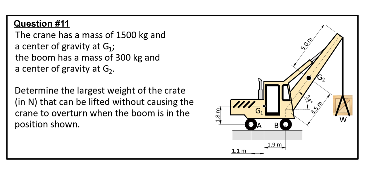 Question \ # 1 1 The crane has a mass of 1 5 0 0