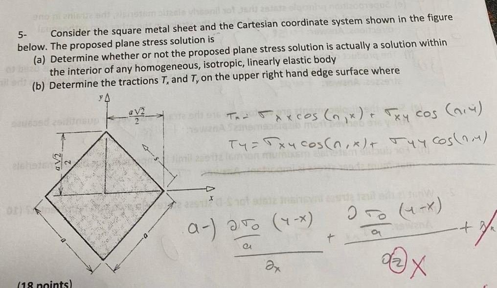 5 - Consider the square metal sheet and the