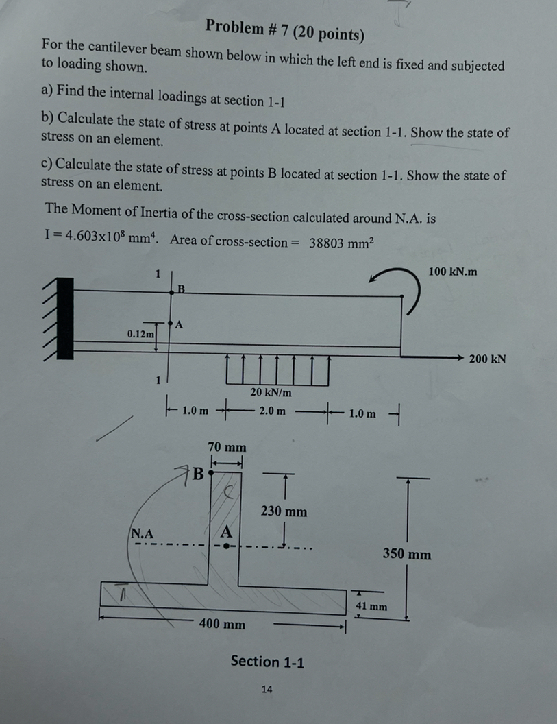 Problem # 7 ( 2 0 points ) For the cantilever