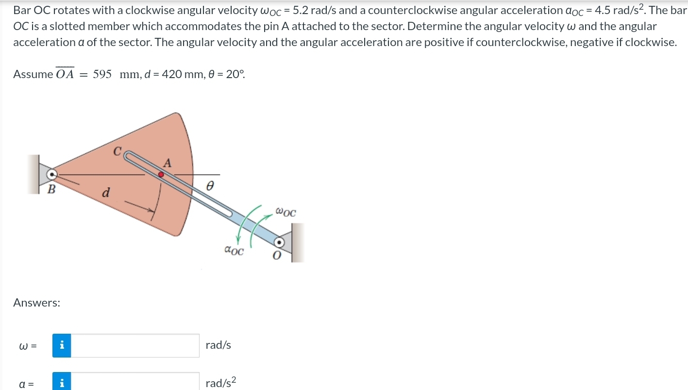 Bar OC rotates with a clockwise angular velocity
