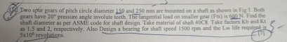 of Iwo spor gears of pitch circle diameter 1 5 0