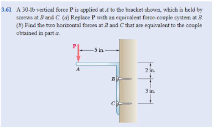3 . 6 1 A 3 0 - l b vertical force P is applied