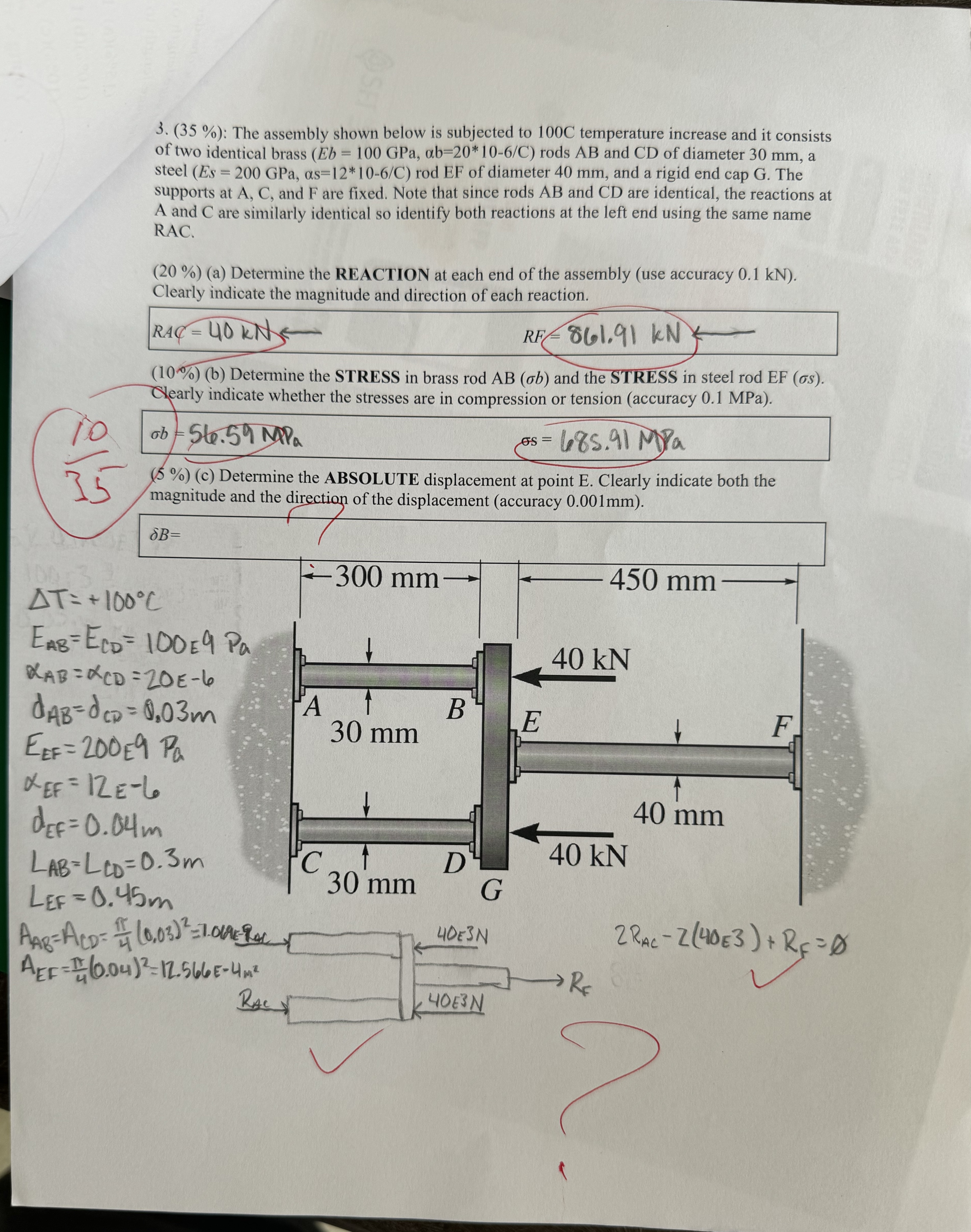 ( 3 5 % ) : The assembly shown below is subjected