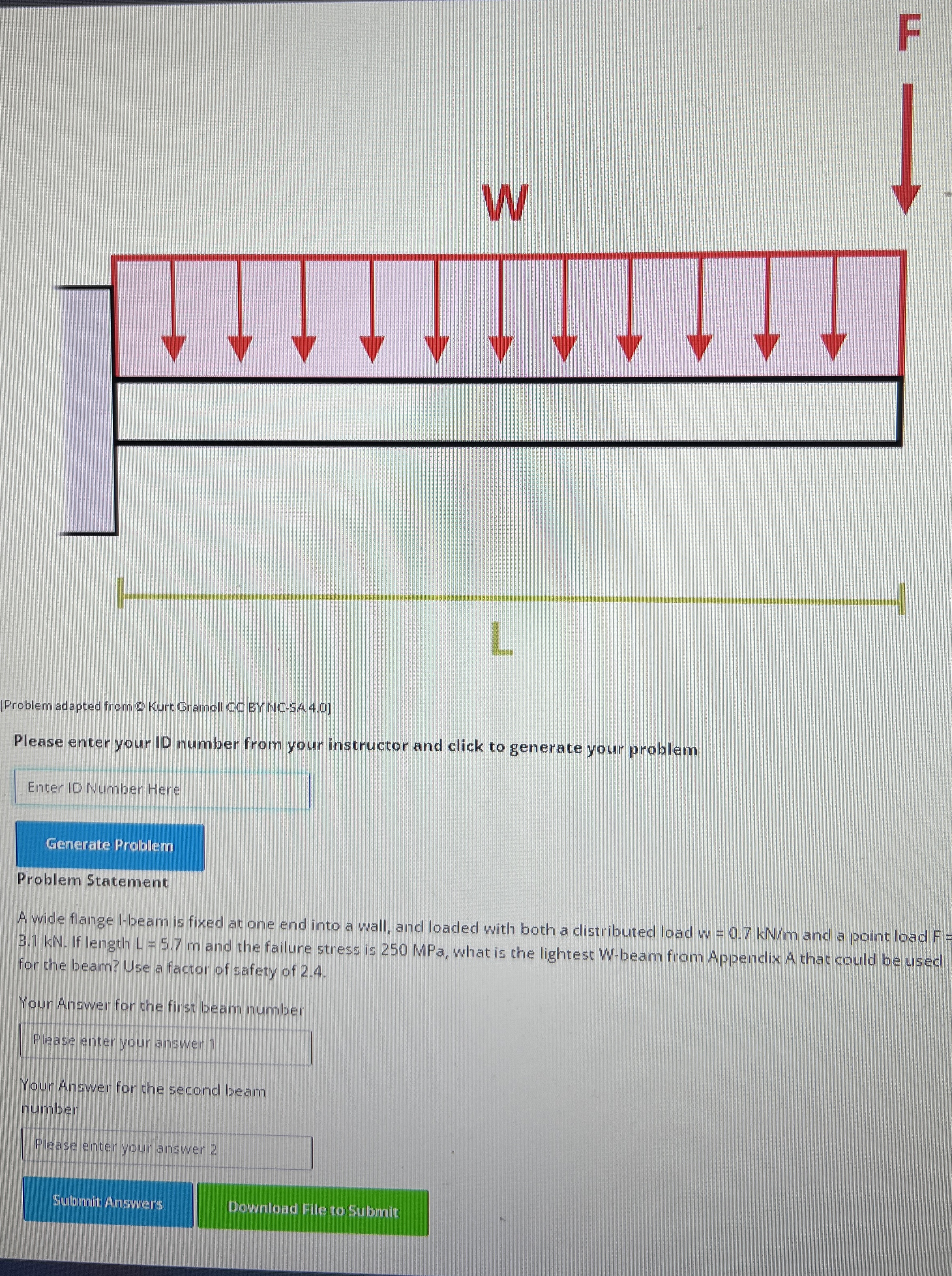 | Problem adapted from Q Kurt Gramoll CC BY NC -