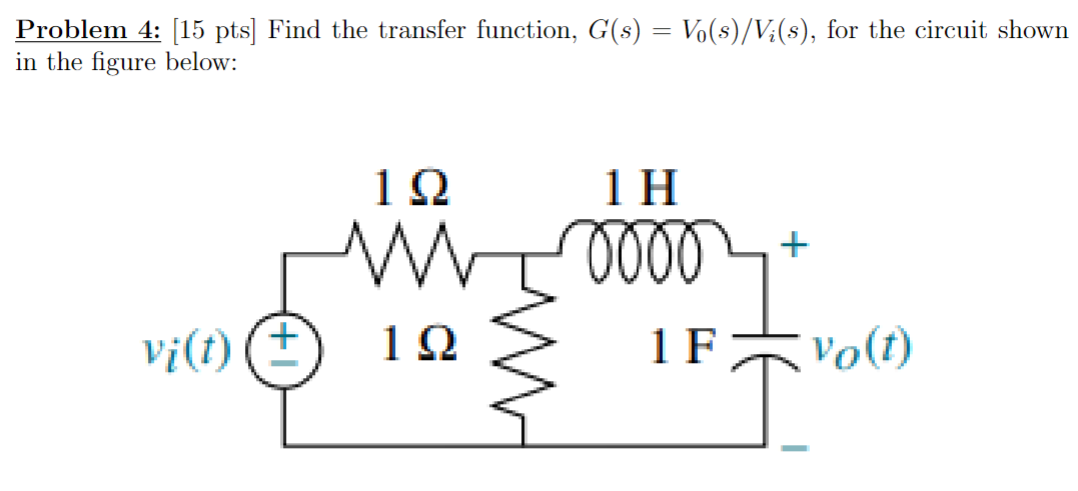 Problem 4 : 1 5 p t s Find the transfer function,