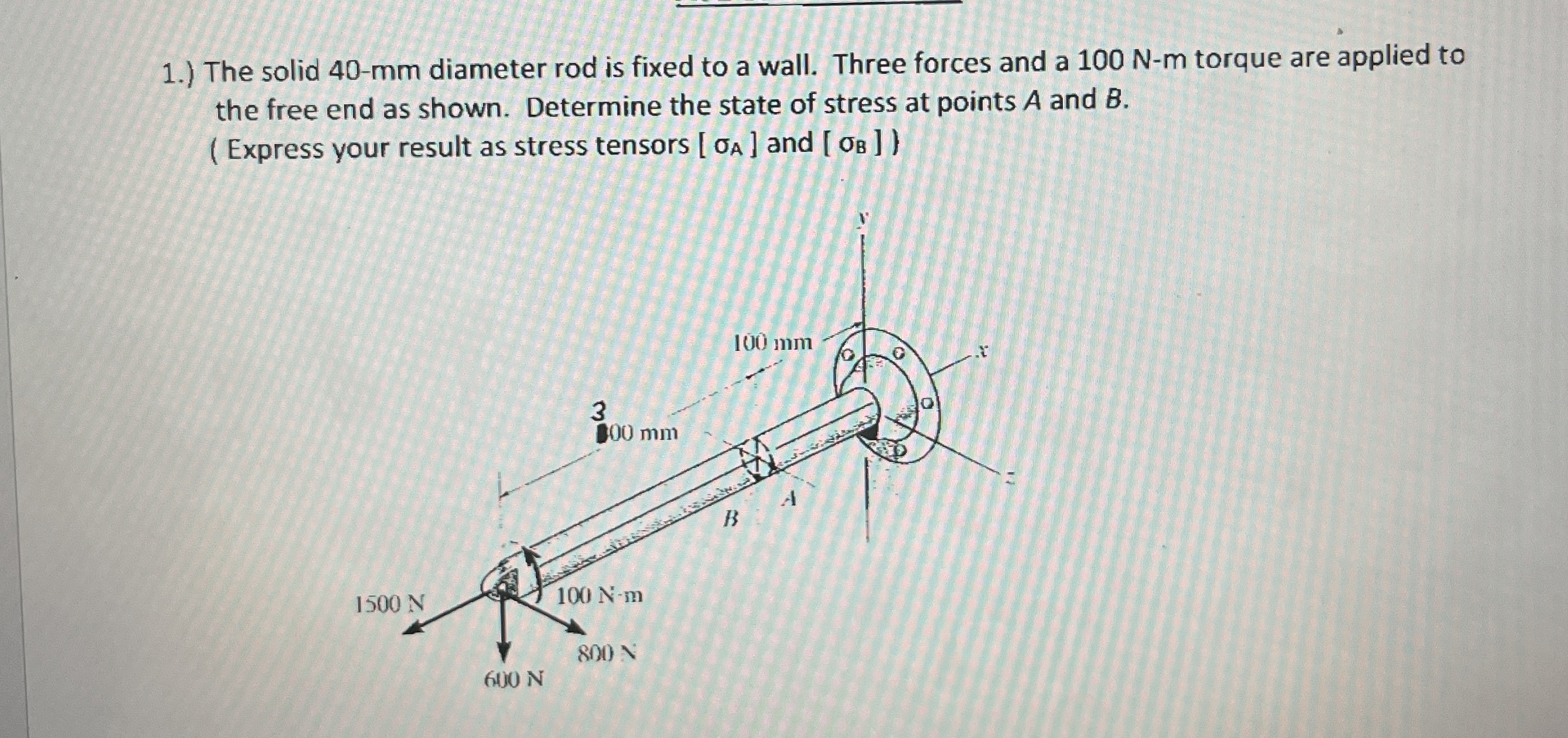 1 . ) The solid 4 0 - m m diameter rod is fixed
