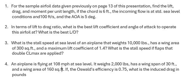 1 . For the sample airfoil data given previously