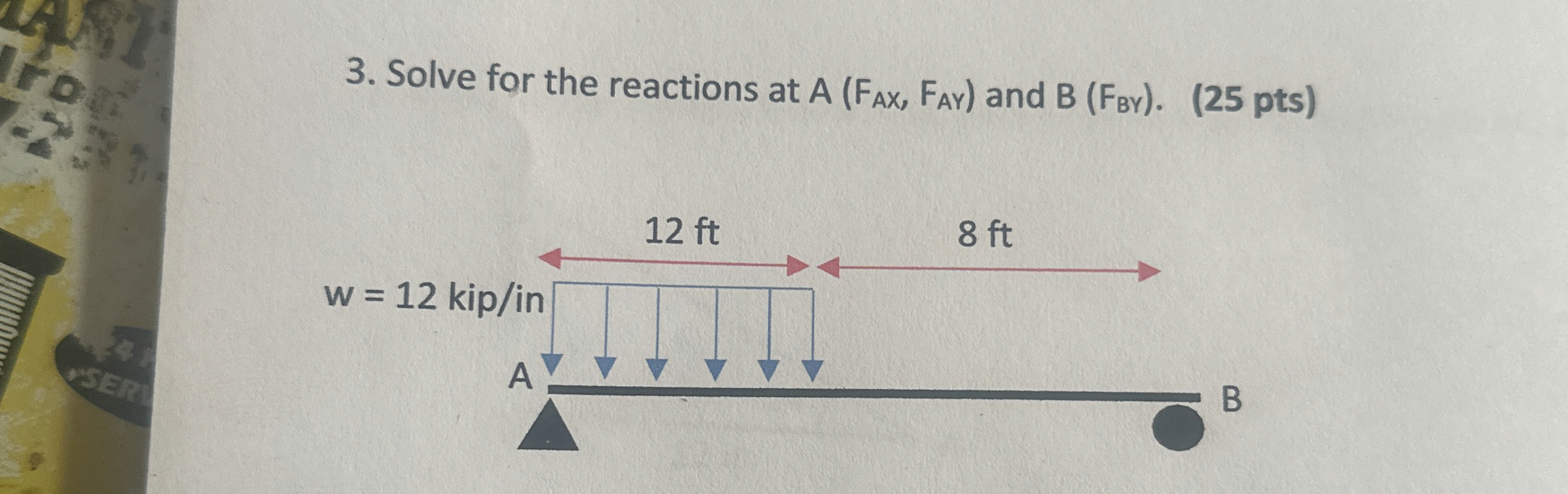 Solve for the reactions at A ( ( : F A x , F A Y