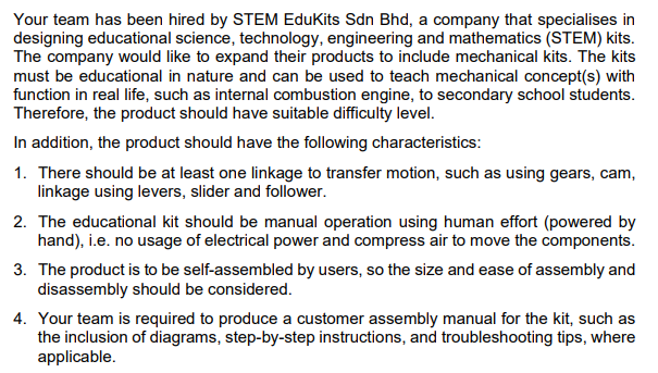 Your team has been hired by STEM EduKits Sdn Bhd