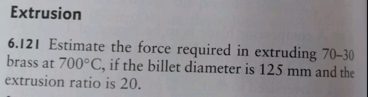Extrusion 6 . 1 2 1 Estimate the force required