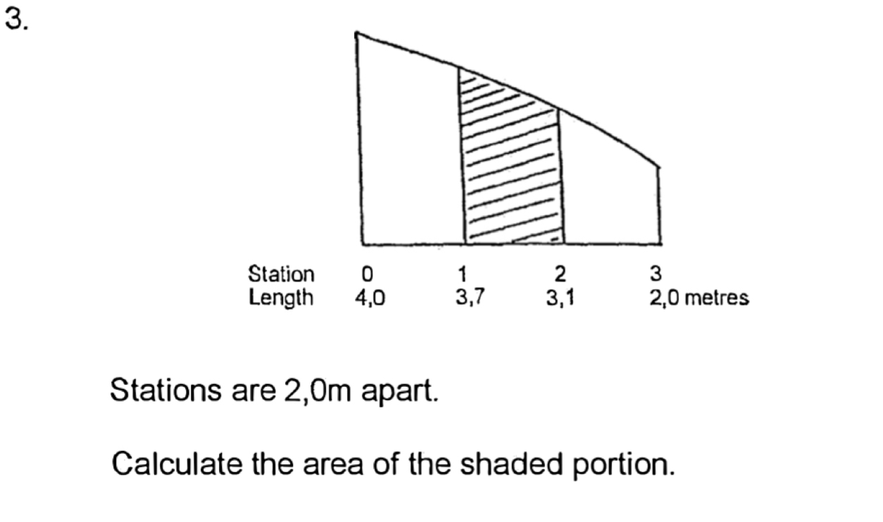Stations are 2 , 0 m apart. Calculate the area of