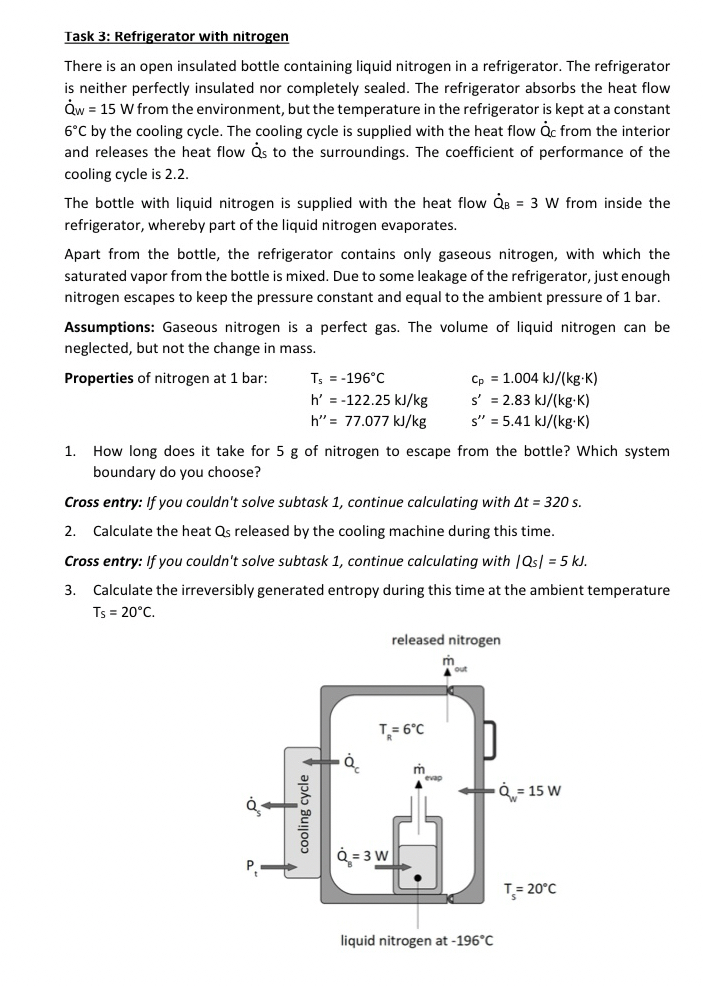 Task 3 : Refrigerator with nitrogen There is an