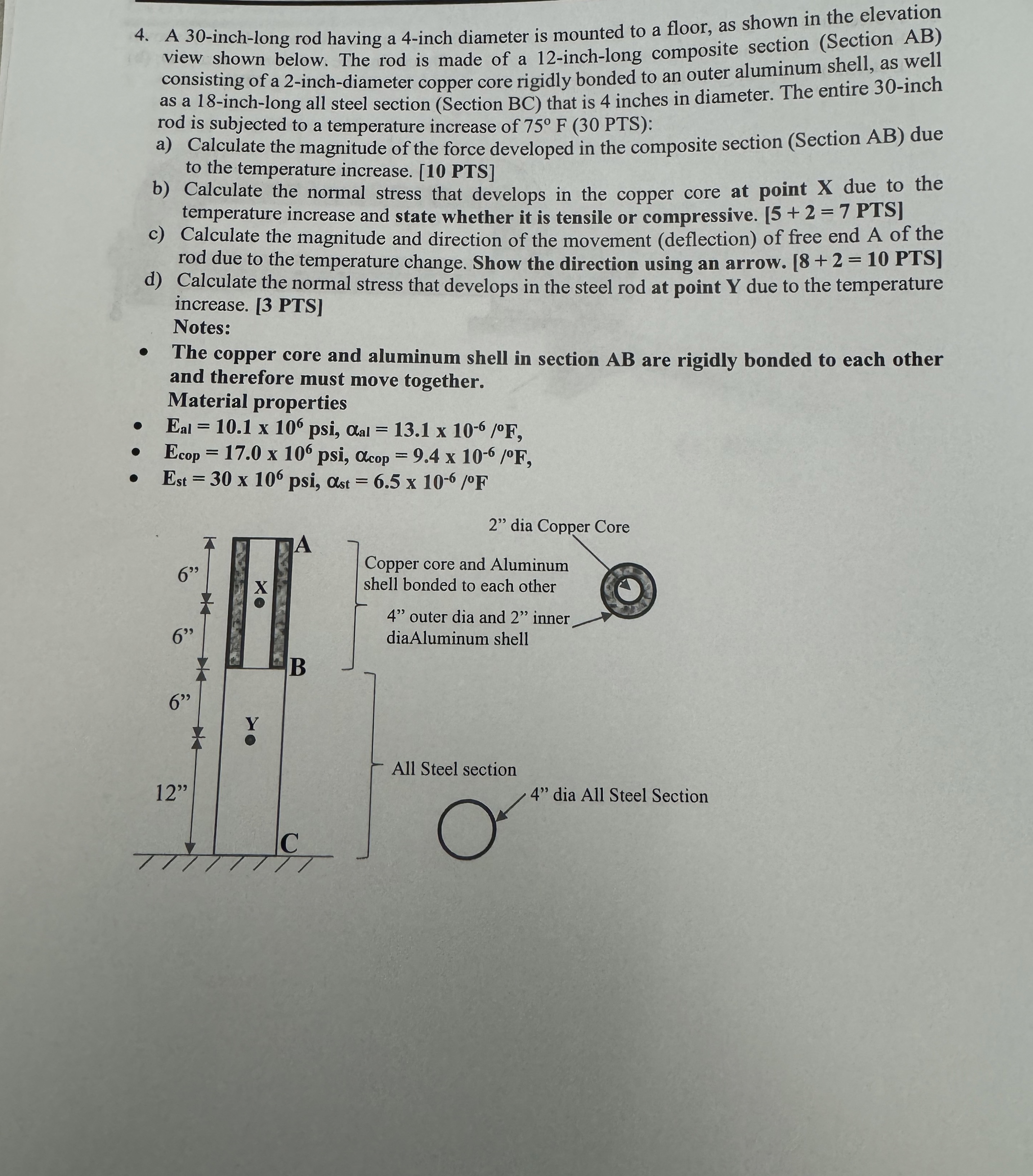 A 3 0 - inch - long rod having a 4 - inch