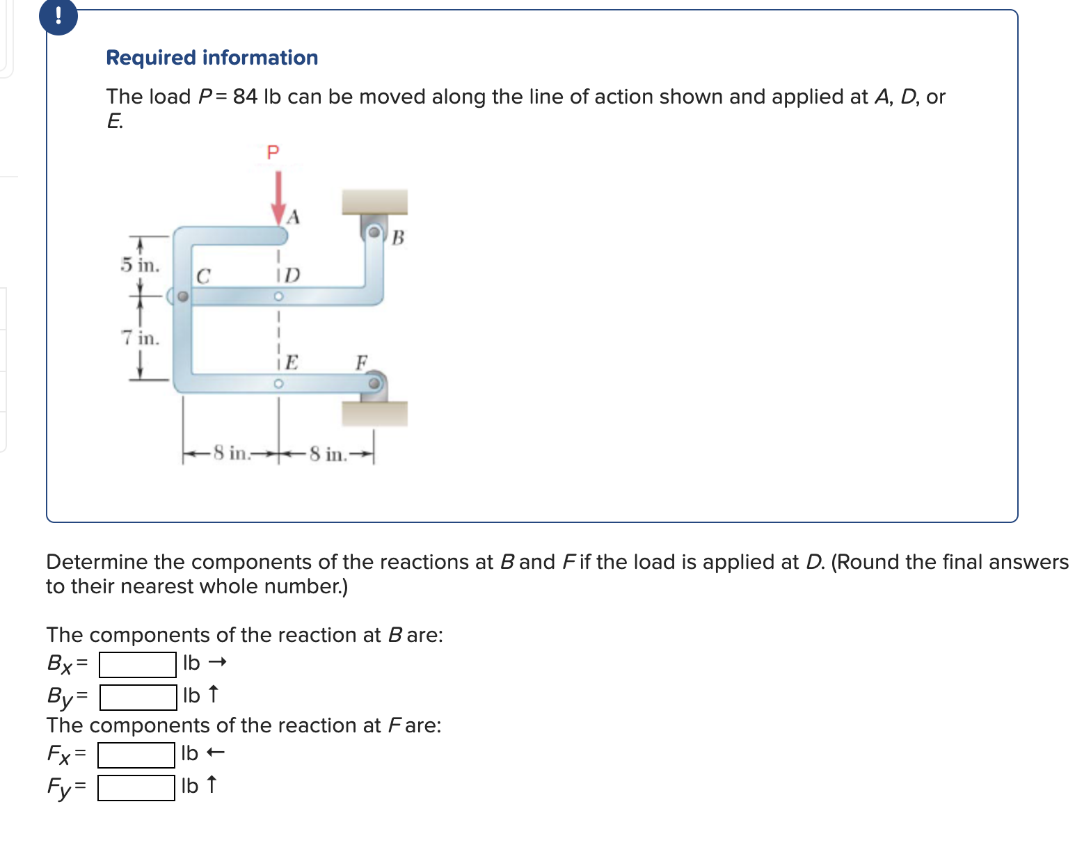 Required information The load P = 8 4 lb can be