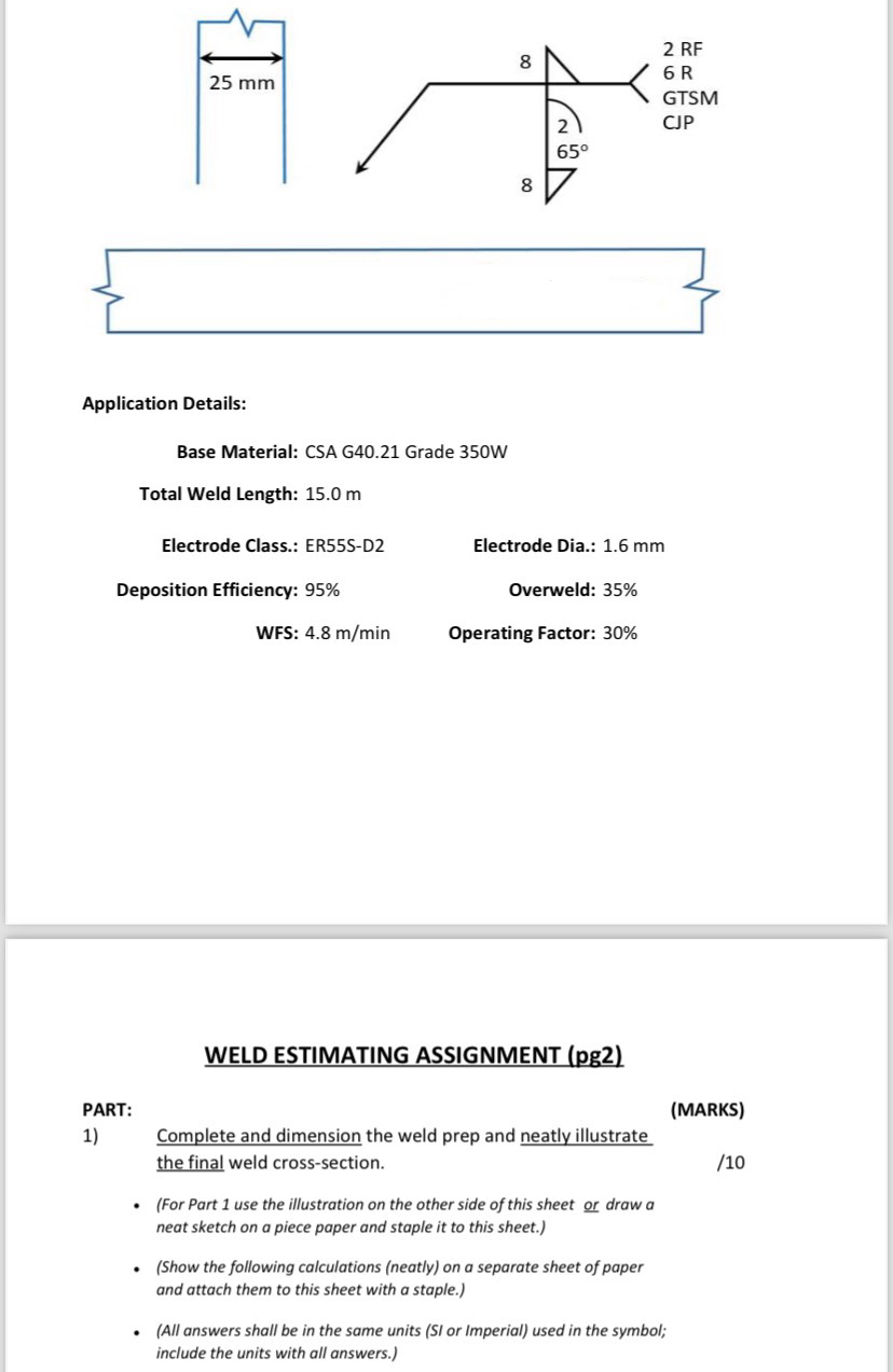 WELD ESTIMATING ASSIGNMENT ( Note: This is an
