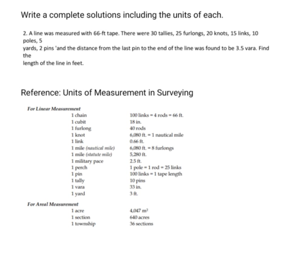 Write a complete solutions including the units of