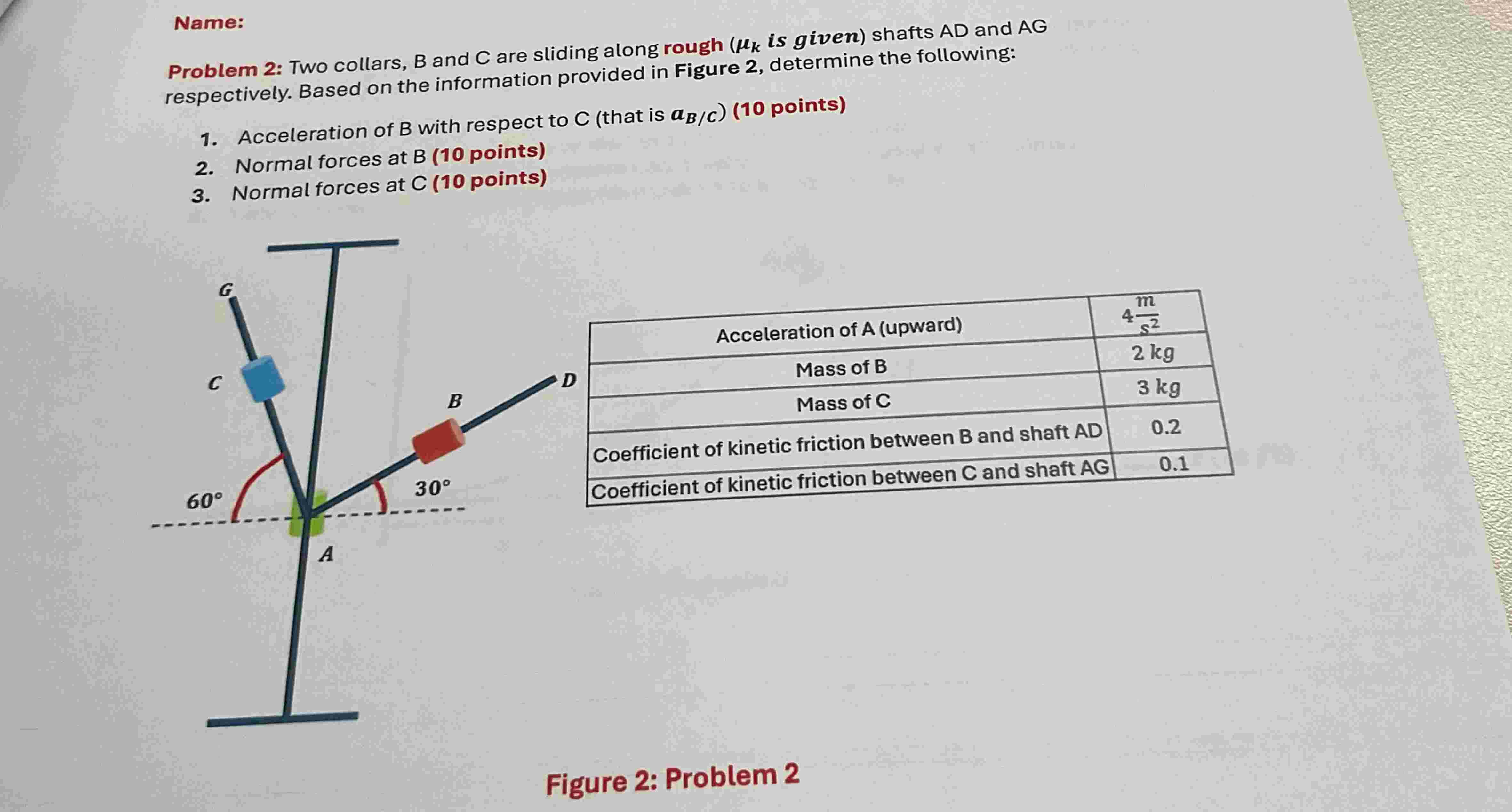 Name: Problem 2 : Two collars, \ ( B \ ) and \ (