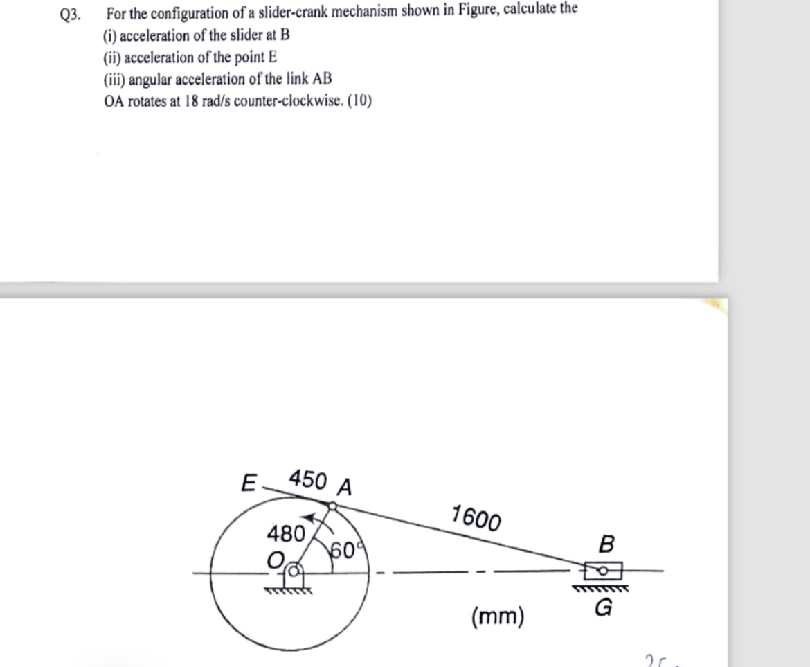 Q 3 . For the configuration of a slider - crank