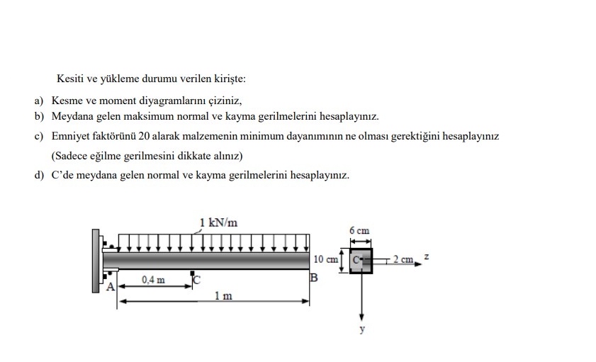 Kesiti ve y kleme durumu verilen kiri te: a )