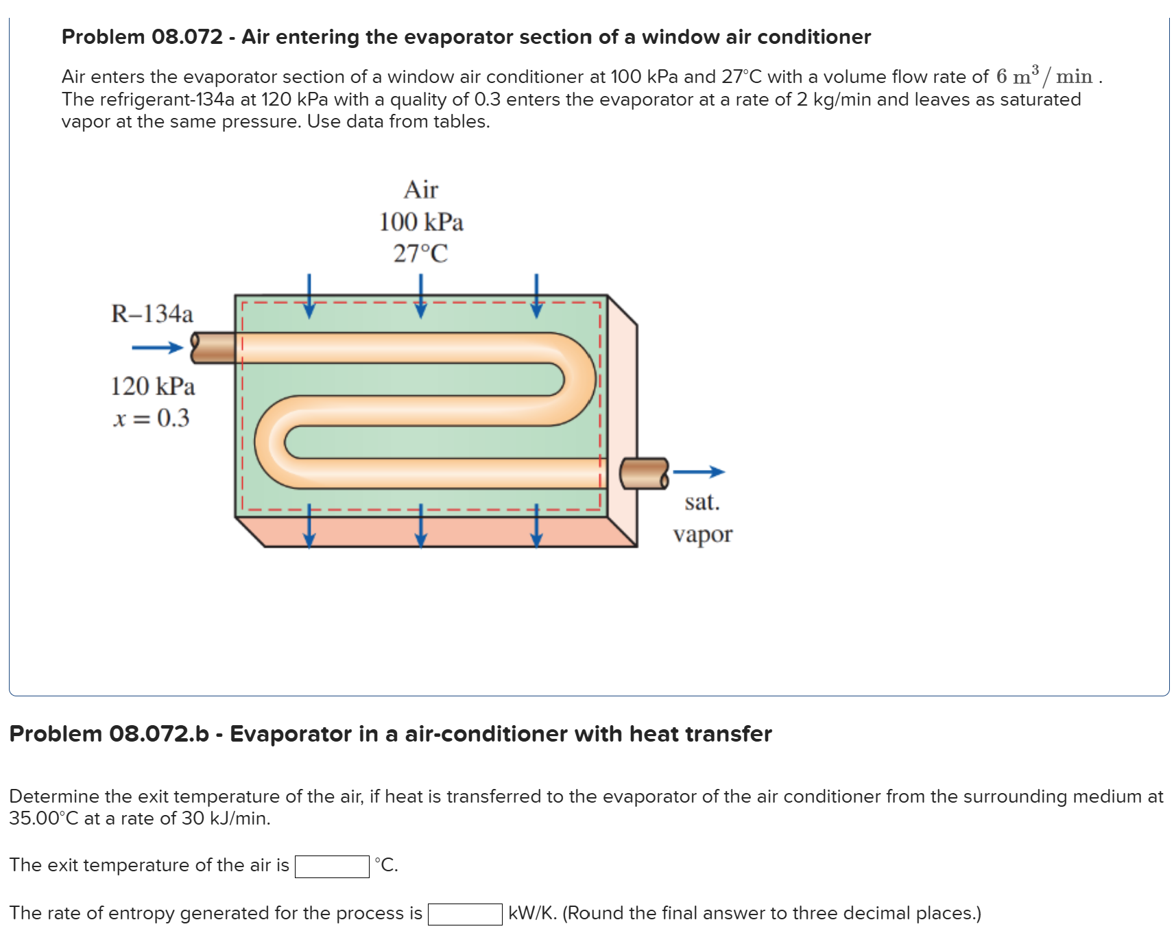Problem 0 8 . 0 7 2 . b - Evaporator in a air -