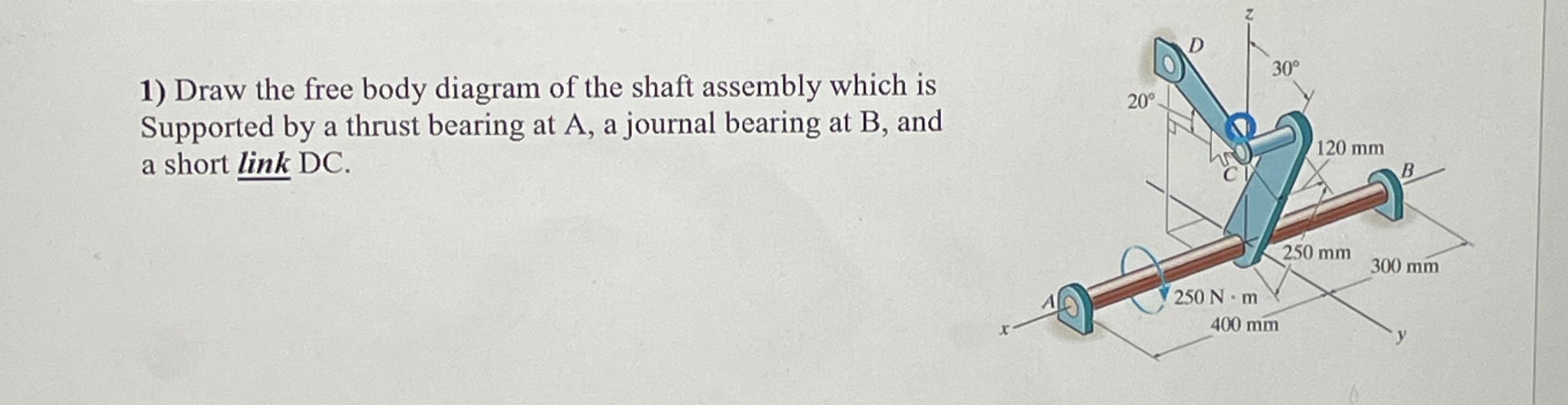 Draw the free body diagram of the shaft assembly