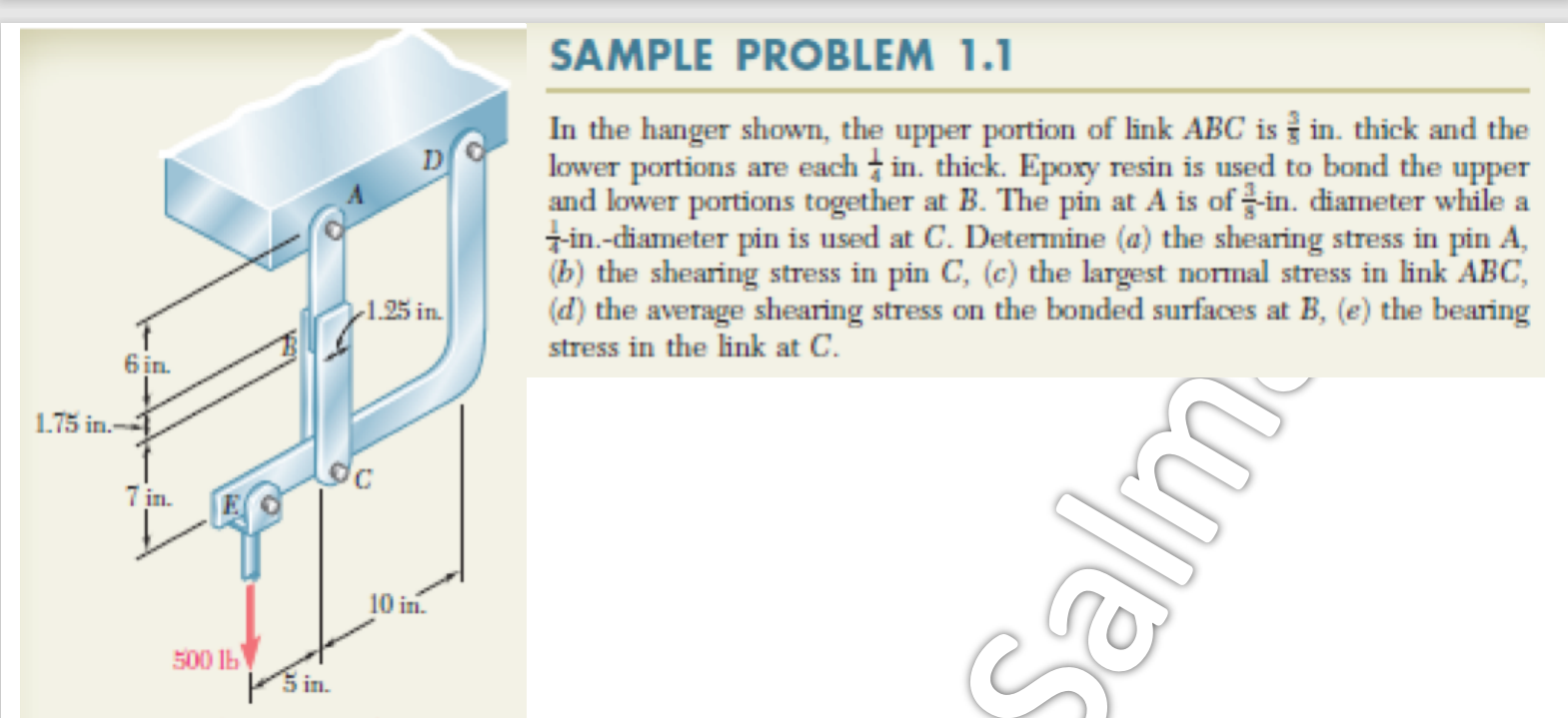 SAMPLE PROBLEM 1 . 1 In the hanger shown, the