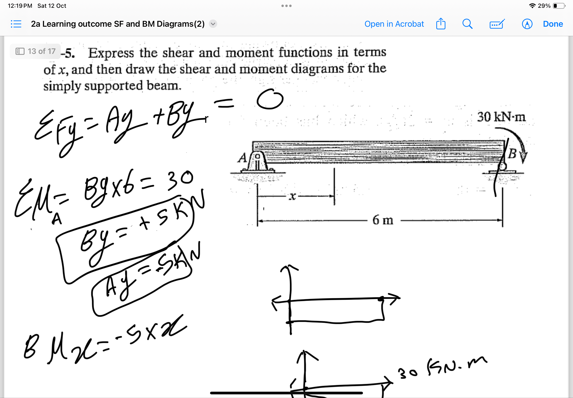 1 3 of 1 7 - 5 . Express the shear and moment